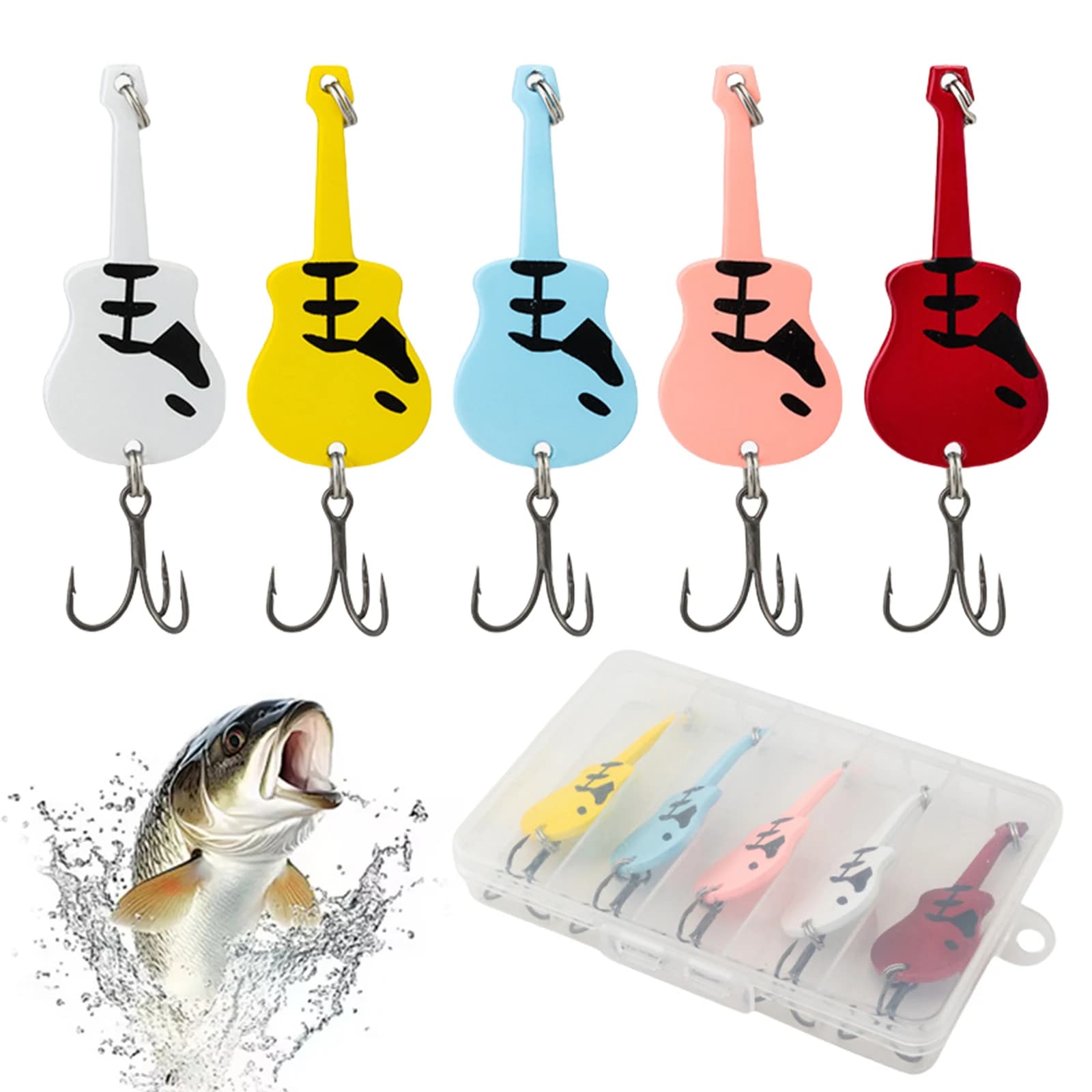 Set of 5 Artificial Esches in Metal Cucchiaio Shape with Tool Box, Dure baits for Trout, Persian, Luccio and Spigola