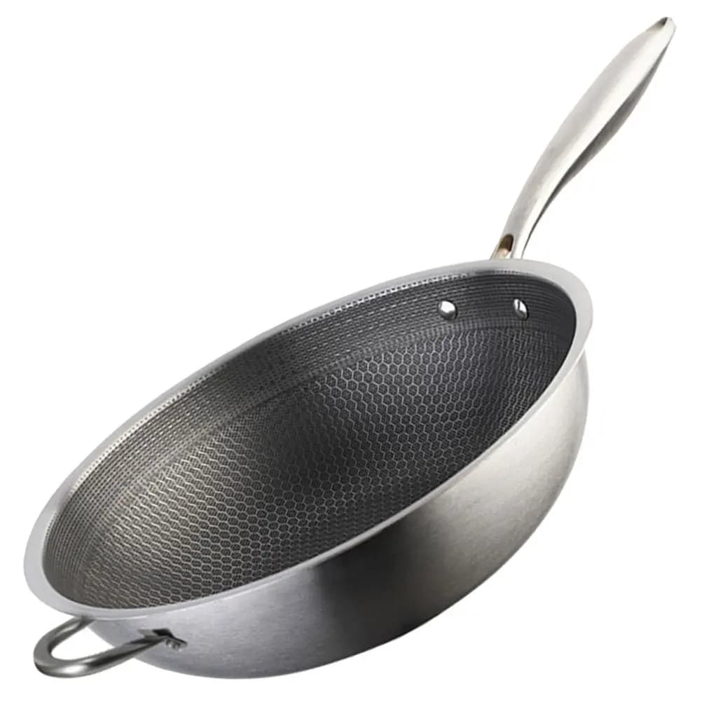 Wok a Nido d'Ape in Acciaio Inossidabile con Doppio Manico, Padella Antiaderente per Uso Domestico, Utensile da Cucina