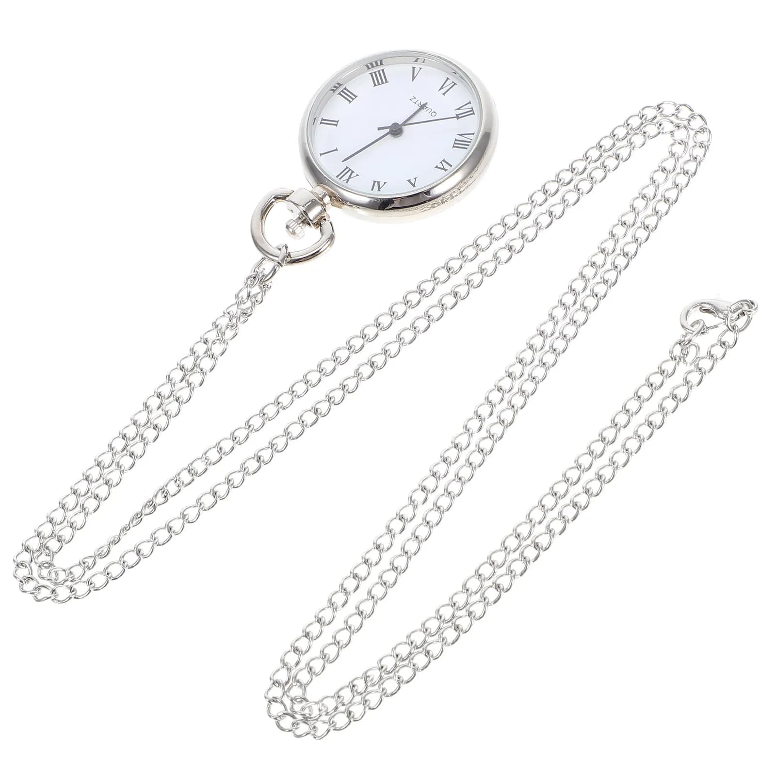 Carabiner Watch Silver Metal Pendant Pocket and Chain Ladies Necklace Watches for Women