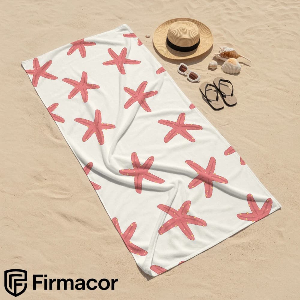Pink Dotted Starfish Soft Portable Travel Towel Unisex Ultra Lightweight Microfiber Oversized Sand Free Quick Dry Beach Towel
