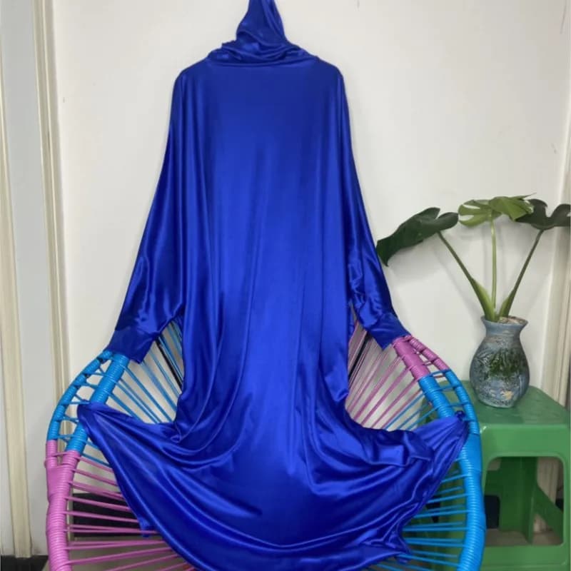 Man Silky Touch Soft Hooded Maxi Dress Head Cover Long Bat Sleeve Dress Baotou Ice Silk Muslim Kebaya Women Kaftan Robe