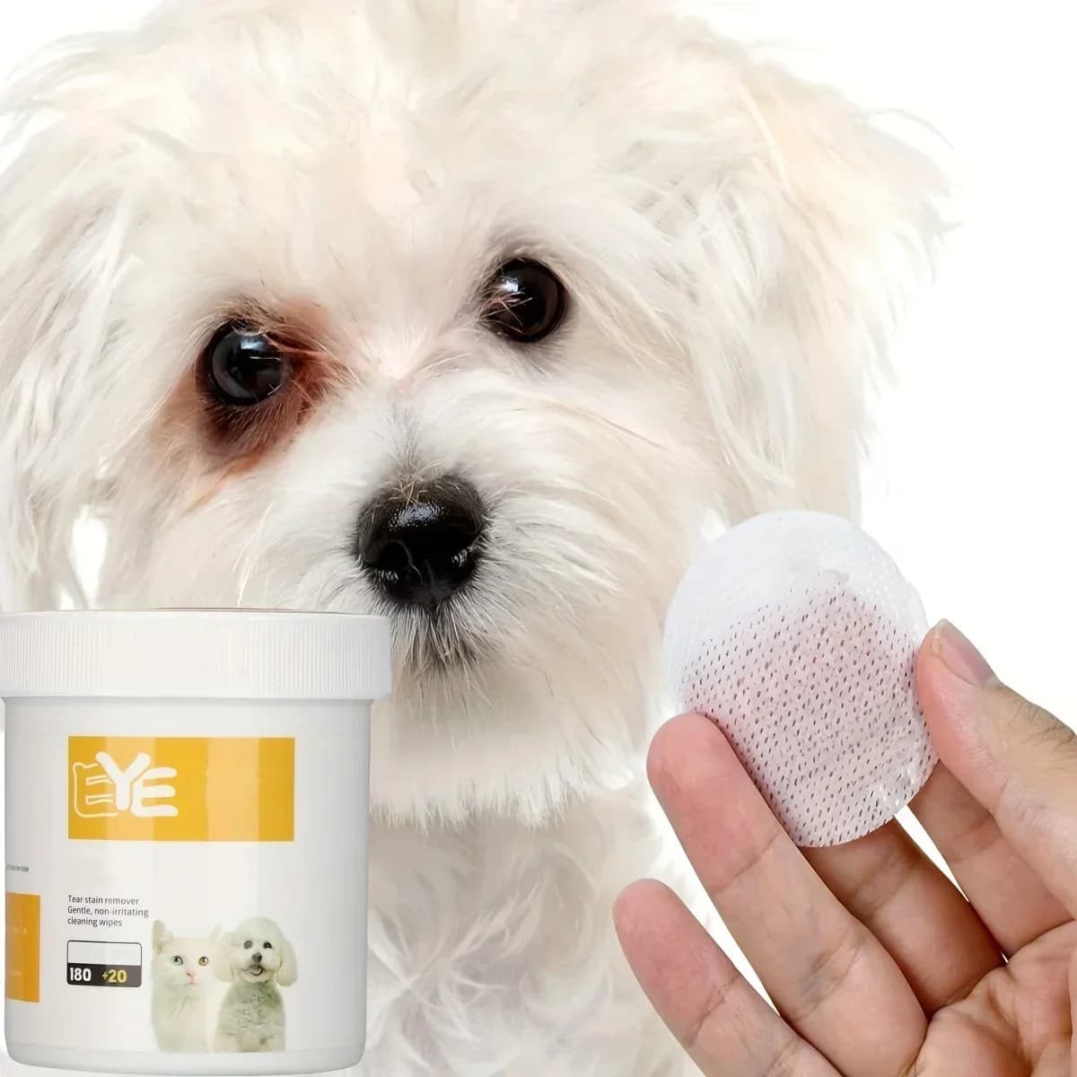 Salviette per la pulizia degli occhi degli animali domestici da 200 pezzi, salviette per rimuovere macchie a strappo delicato per cani e gatti, tamponi per il lavaggio degli occhi degli animali domestici Asciugamano per animali domestici Salviette per animali domestici