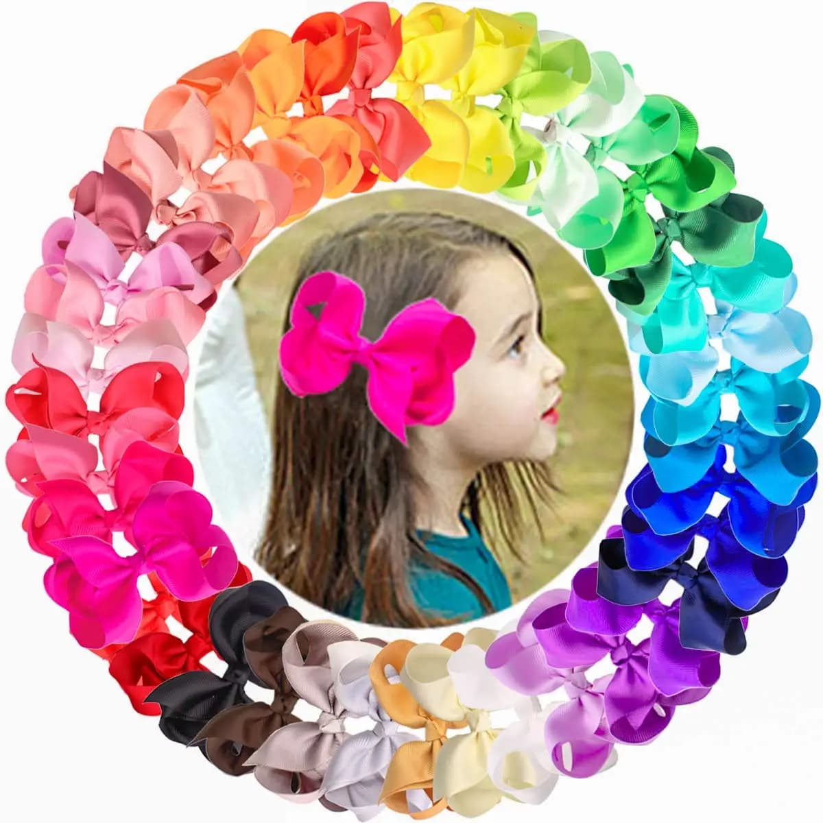 10Pcs 6" Big Size Solid Grosgrain Ribbon Hair Clip Handmade Bow Knot Boutique Hair Accessories for Girls Fashion Headwear