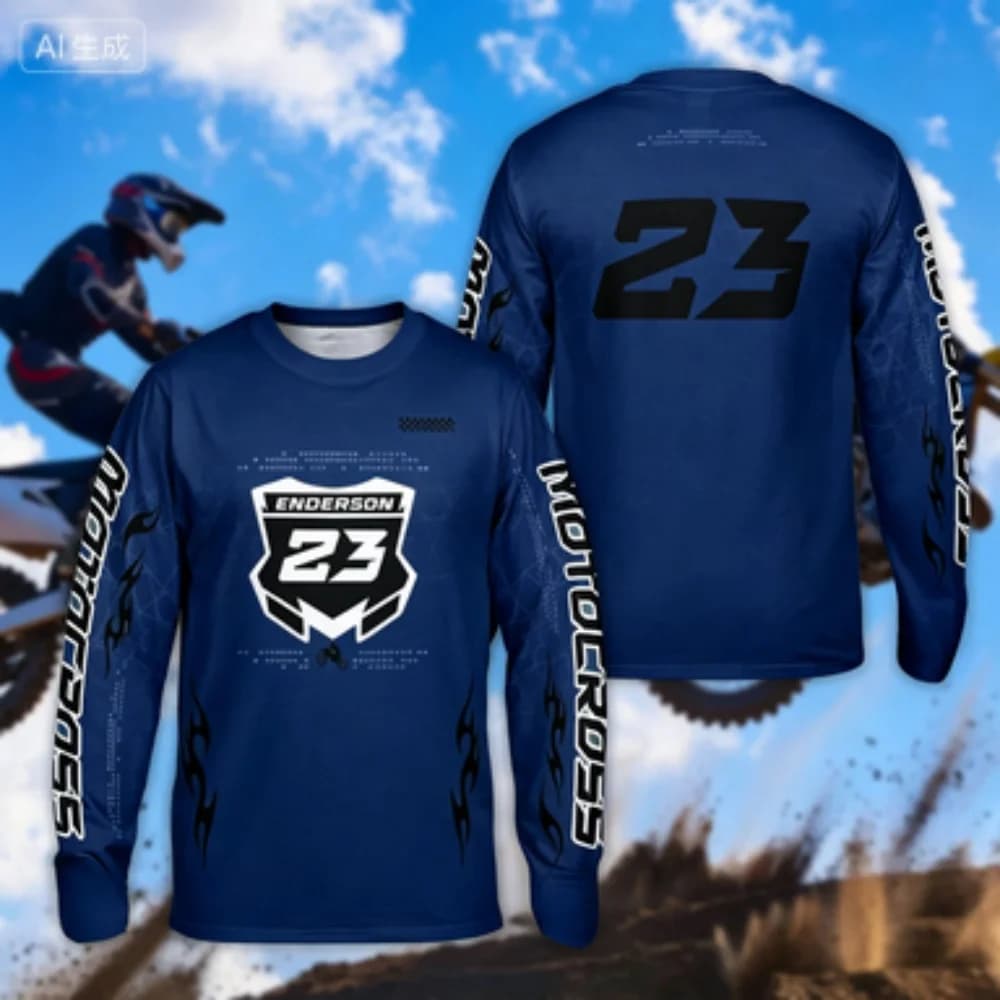 Maglietta a Maniche Lunghe da Uomo per Sport all'Aperto, Stile Motocross con Numero 23 e Logo, per Allenamento, Equitazione e Uso Quotidiano Casual