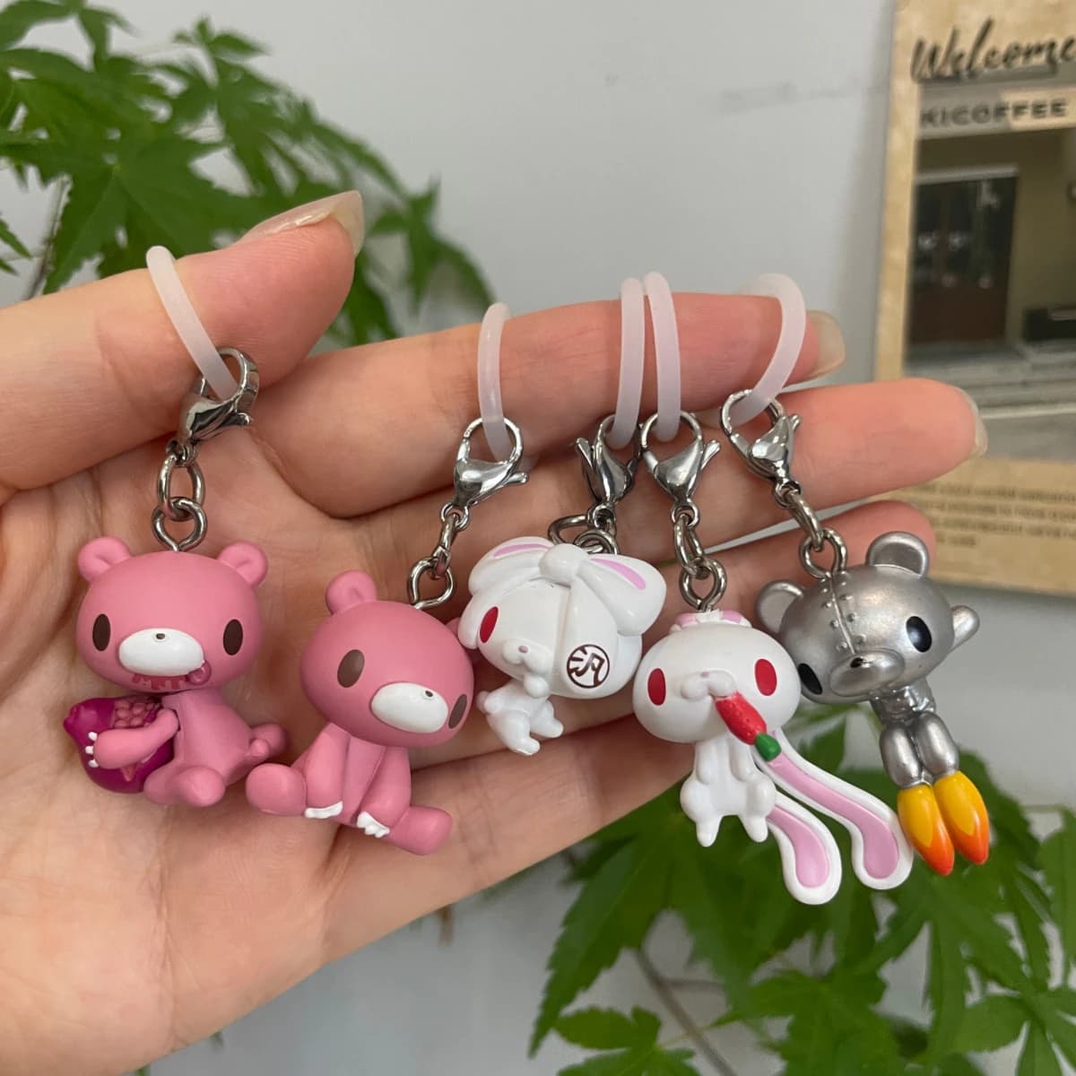 Cute Gloomy Bear And Usagi Anime Figure Keychain Mini Doll Pendant Portable Umbrella Hanging Charm Backpack Decor Ornament