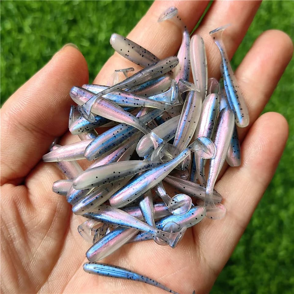 MUKUN 10PCS Micro Esche da pesca morbide 3.5cm 4cm 5cm T-tail Verme Richiamo Piccola esca artificiale Jig Wobblers Bass Pike Attrezzatura da pesca