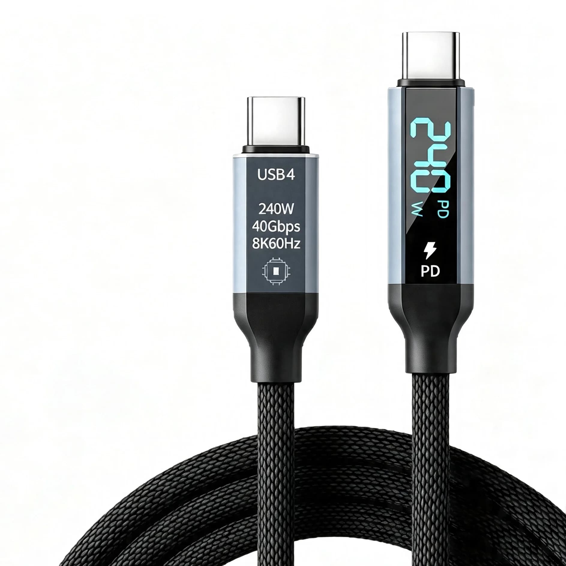 PD 240W Digital Display USB C to C Cable 8K HD Video Screen Cast 40Gbps High Speed Data Transfer Braided Cord for Laptop Phones