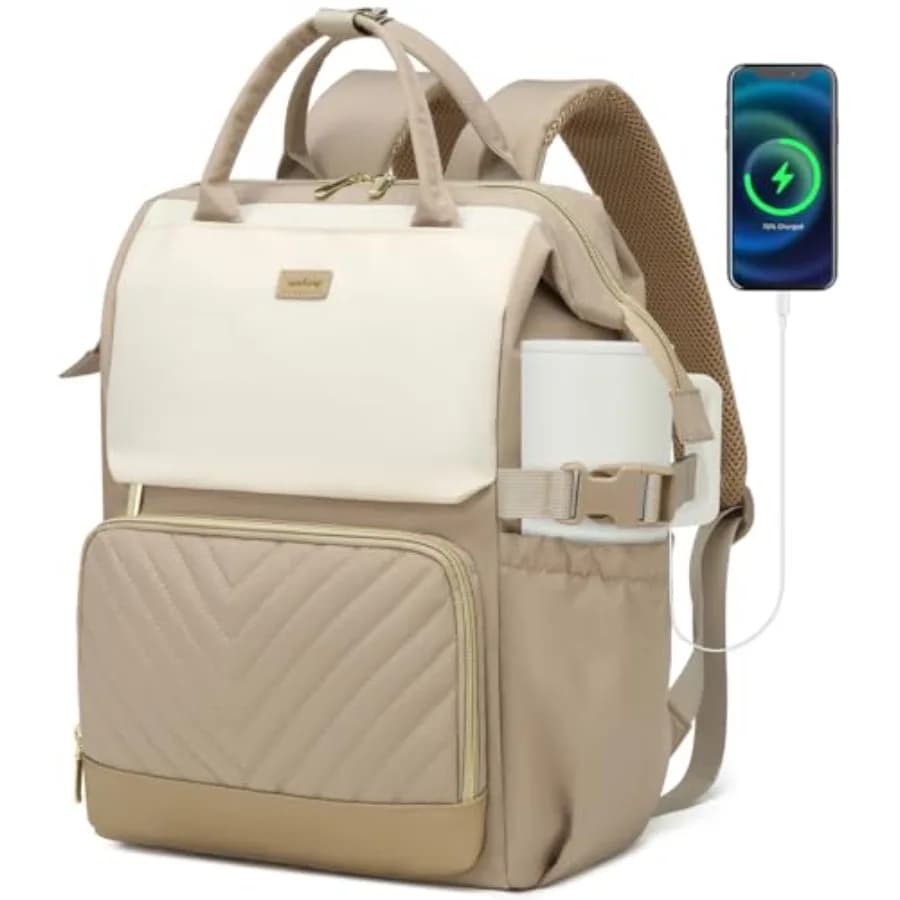 Zaino per Laptop da Donna, Borsa per Libri Universitari, Zaino Scolastico per Ragazze delle Scuole Superiori, Borsa da Lavoro con Portabicchieri e Caricatore USB