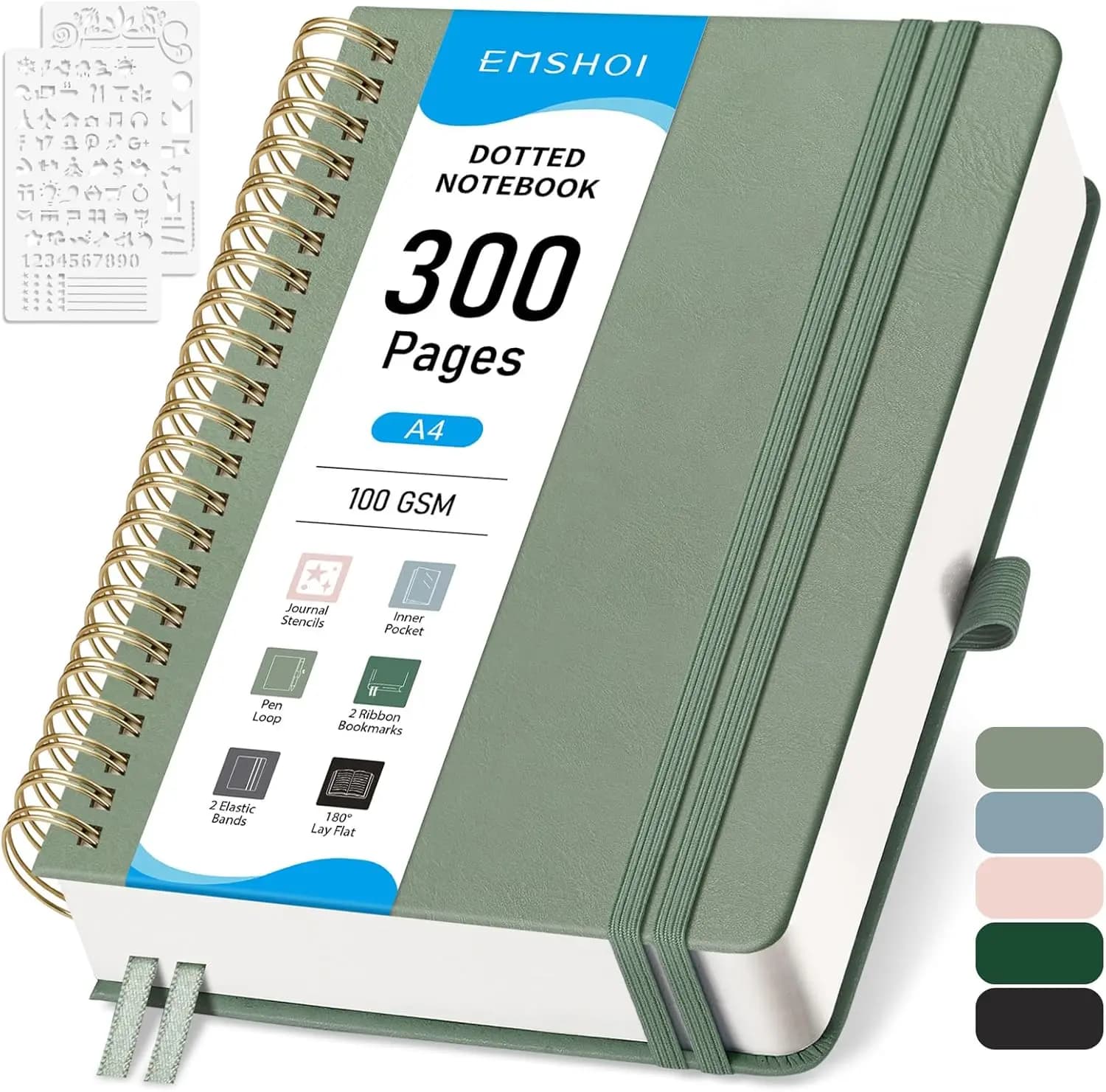 Dotted Journal Spiral Notebook 300 Pages A4 Hardcover Leather 100 GSM Thick Dot Grid Notebook for Writing Journaling Drawing