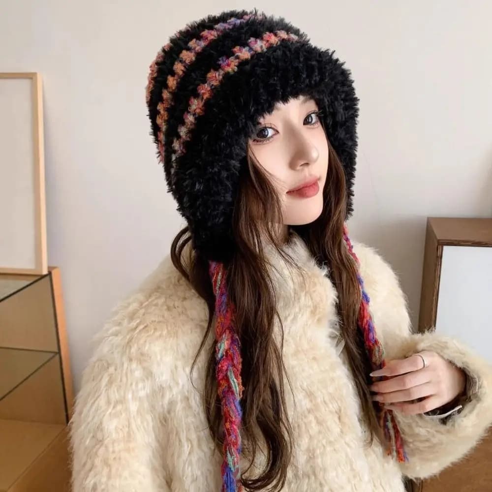 Berretti da sci Cappello di protezione per le orecchie in stile coreano Cappello caldo lavorato a maglia morbido antivento Copricapo Comodo cappello a cuffia soffice da donna