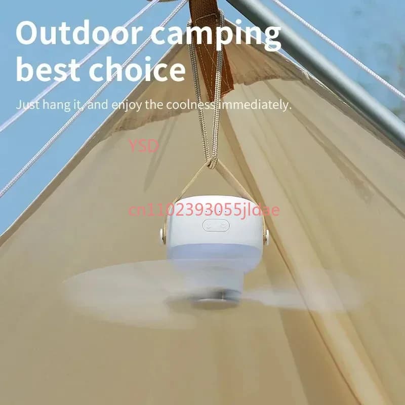 Ventilatore da soffitto per tenda da campeggio all'aperto, 7200mAh, USB ricaricabile, portatile, con luce LED e telecomando