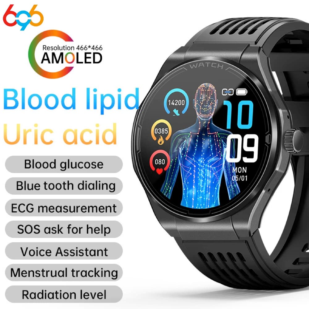 Orologi intelligenti per la salute Schermo AMOLED Chiamata con dente blu Smartwatch ECG PPG Temperatura corporea SOS Orologi Musica Sport