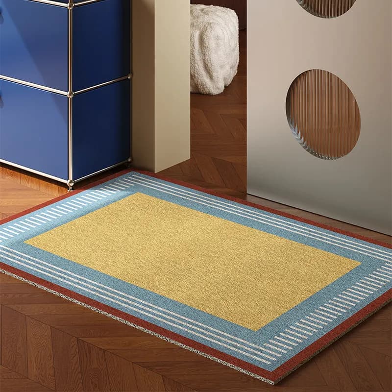 Retro Geometric Striped Doormat PVC Wire Loop Floor Mat Cuttable Anti‑Slip Dirt‑Proof Foot Rug Home Entryway Indoor Decoration