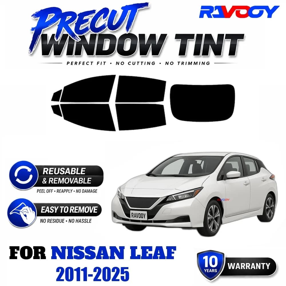 RAVOOY Precut Window Tint, Reusable Removable EPU Film, Custom Fit for Nissan Leaf 2011-2025, UV Heat Protection