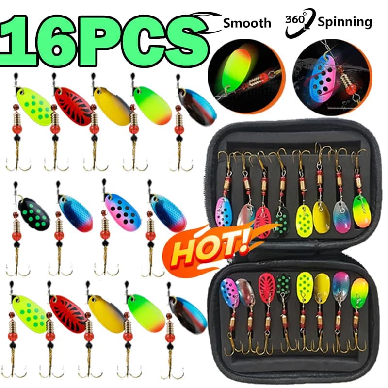 16/10pcs Metal fishing rods with equipment boxes Crankbaits Wobblers spoon for trout with metal sequins with hooks for carp fishing