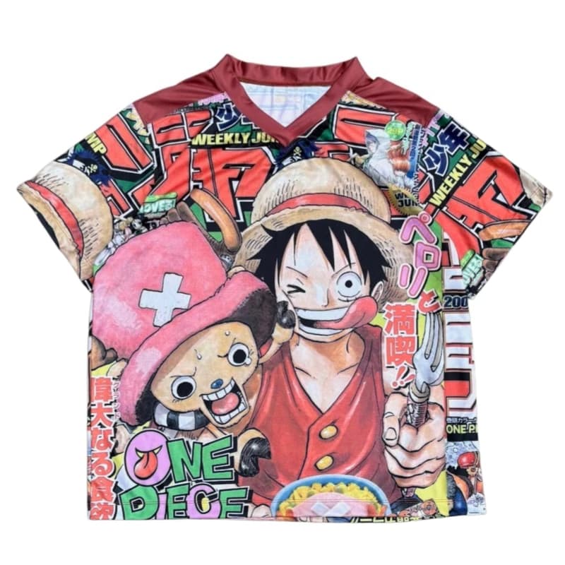 Maglietta Estiva da Uomo Stile Manga con Stampa 3D di Luffy, Collo a V, Abbigliamento Casual Elegante per Appassionati di Anime