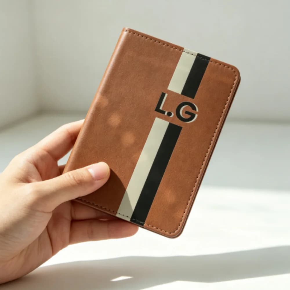Personalized Custom Initial Classic Stripe Faux Leather Passport Holder, Bright Monogram Travel Accessory