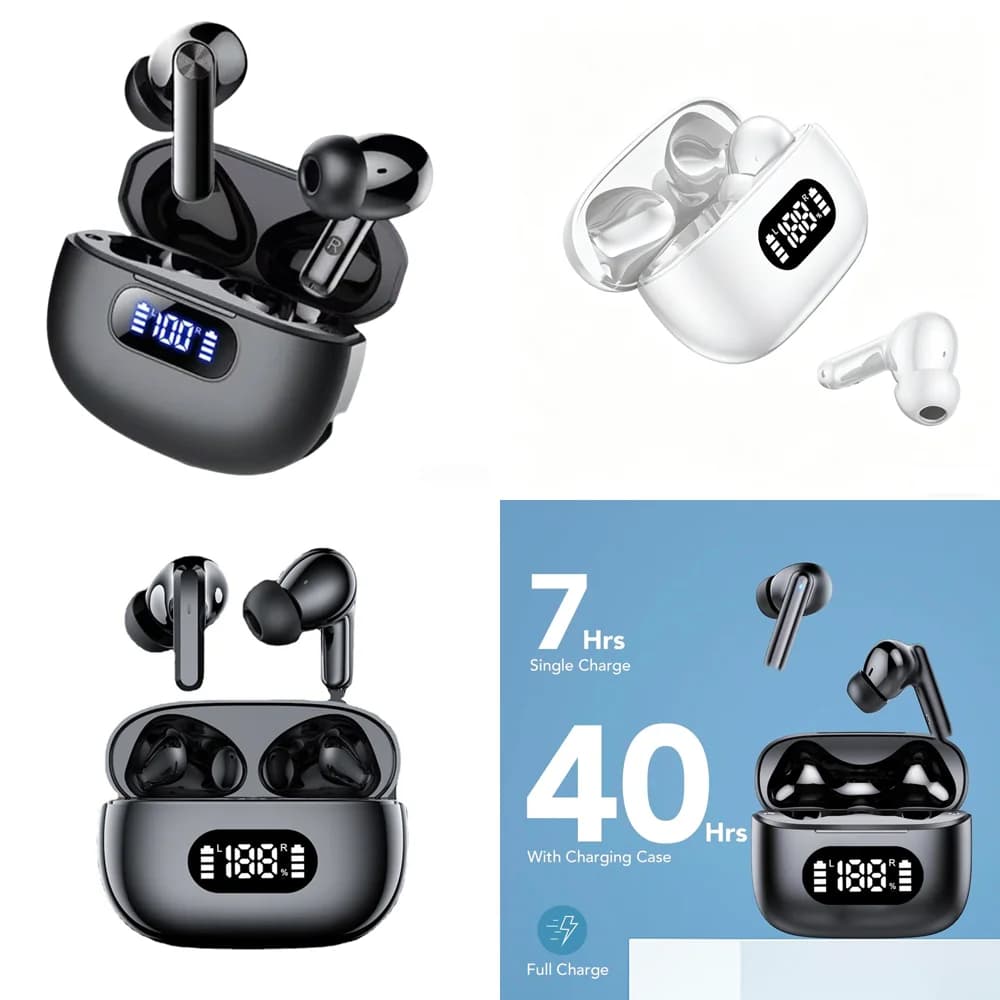 Auricolari Wireless BT 5.4 con Bassi Profondi, Chiamate Chiare, Display LED, Cuffie per Elettronica Aziendale