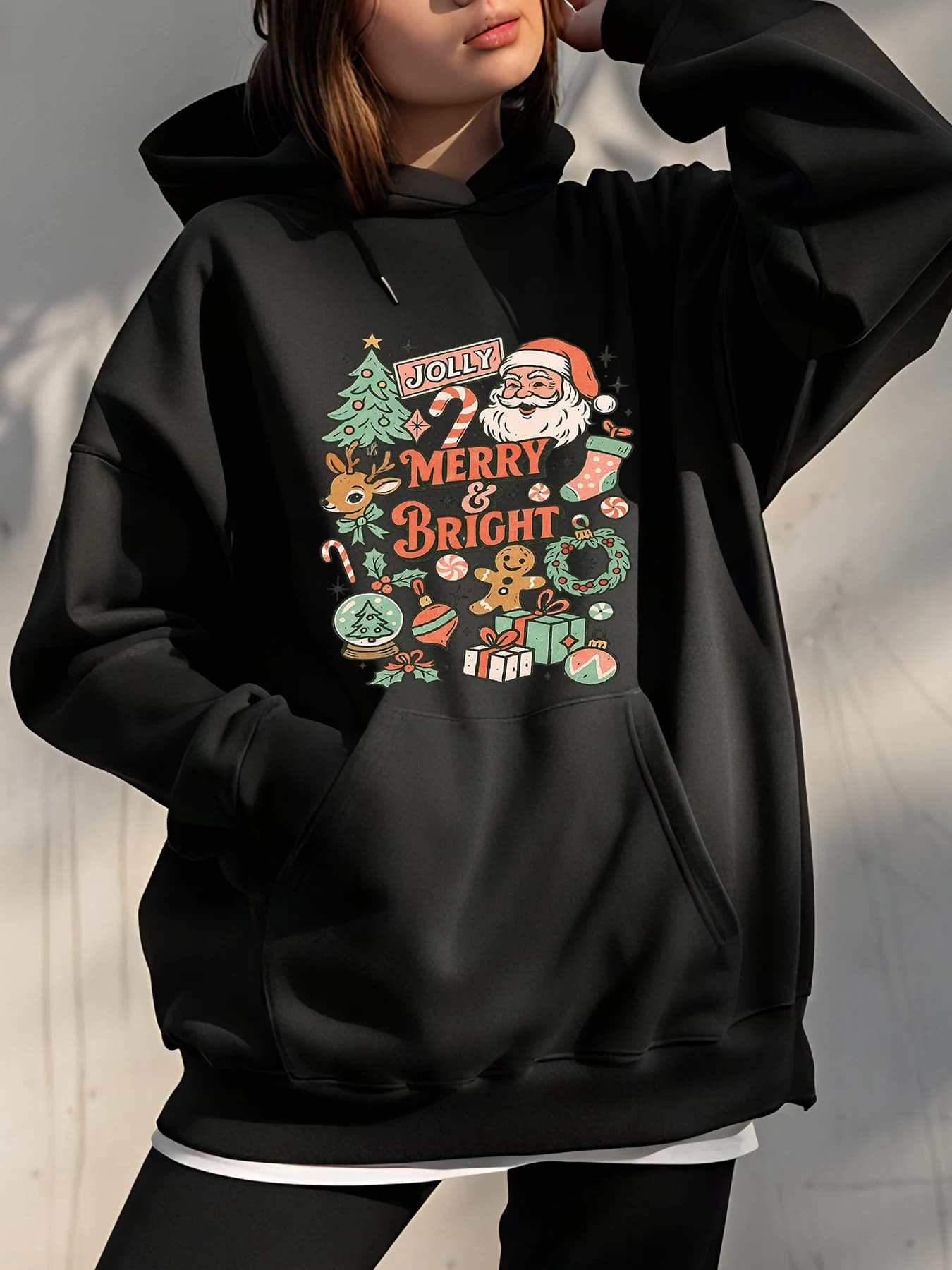Jolly Merry & Bright Print Christmas Hoodie Unisex Casual Unisex Women's and Men's Party Clothing