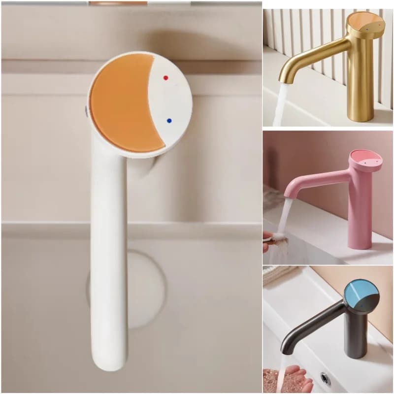 Smile Rosa Bianco Cromato Lavabo Rubinetto Lavandino Ottone Montaggio su piano Miscelatore acqua calda fredda Lavabo Lavandino Rubinetto Gru per cucina Bagno