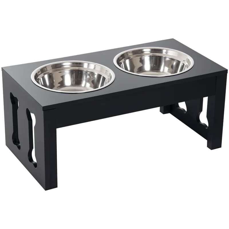 Ciotole Rialzate per Cani da 23 Pollici, Moderne e Decorative, in Legno Resistente, per Cibo e Acqua, Stazione di Alimentazione Elevata, Nere