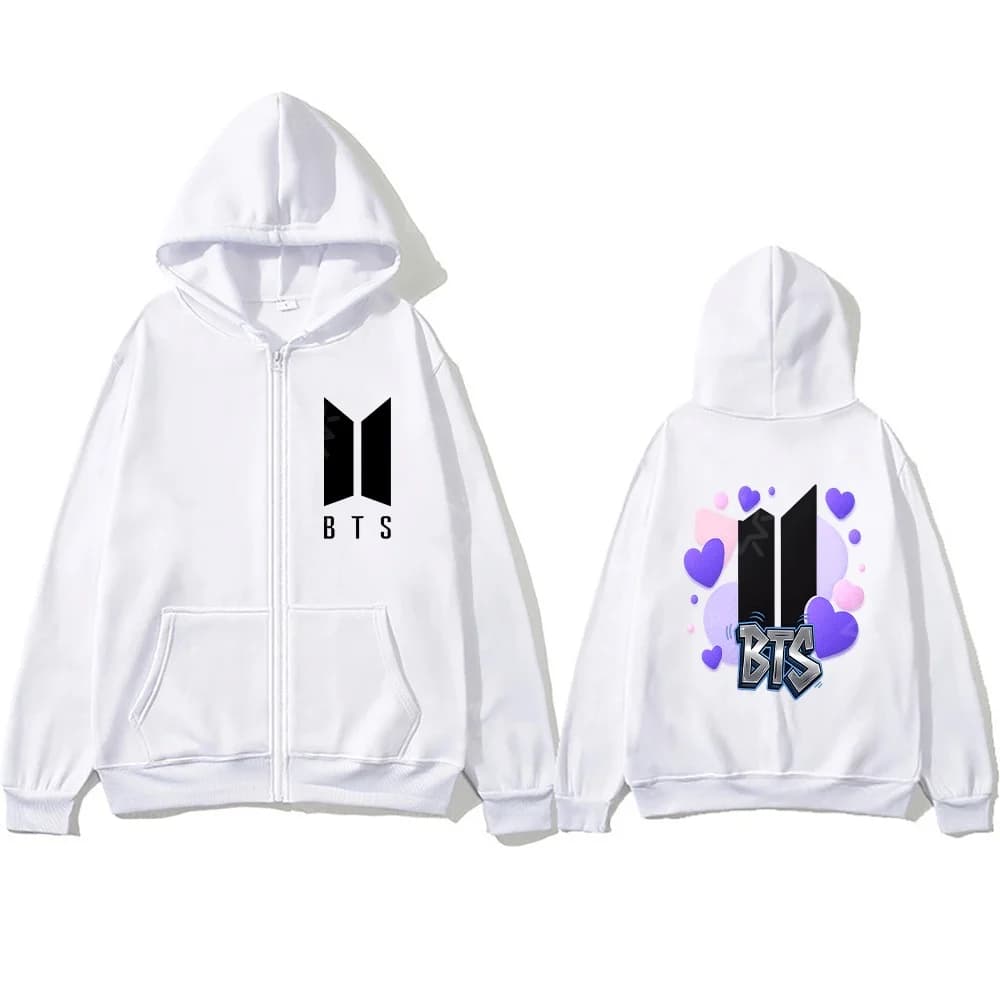Family Matching Zip Up Hoodies BTS Printed Casual Long Sleeve Sweatshirts Y2K Style Couple Parent-Child Outfits for Daily Wear