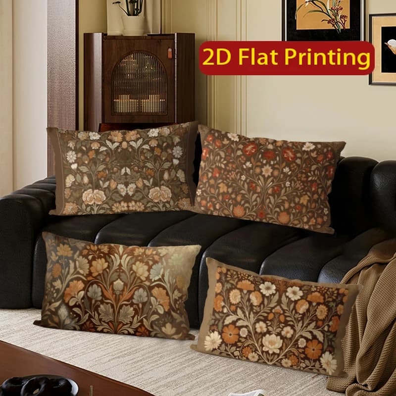 Vintage Floral Print Rectangular Pillow Cases Suitable For Sofa Bedroom Car Pillow Cover Cushion Rectangular Back Cushion