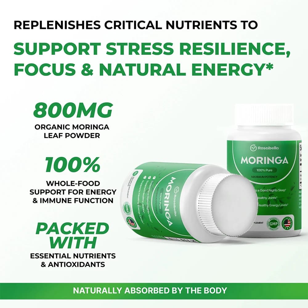 Moringa Capsules - Moringa Pure Powder - Energy, Skin, immune and intestinal health Superfood supplement Essential and aminoid vitamins