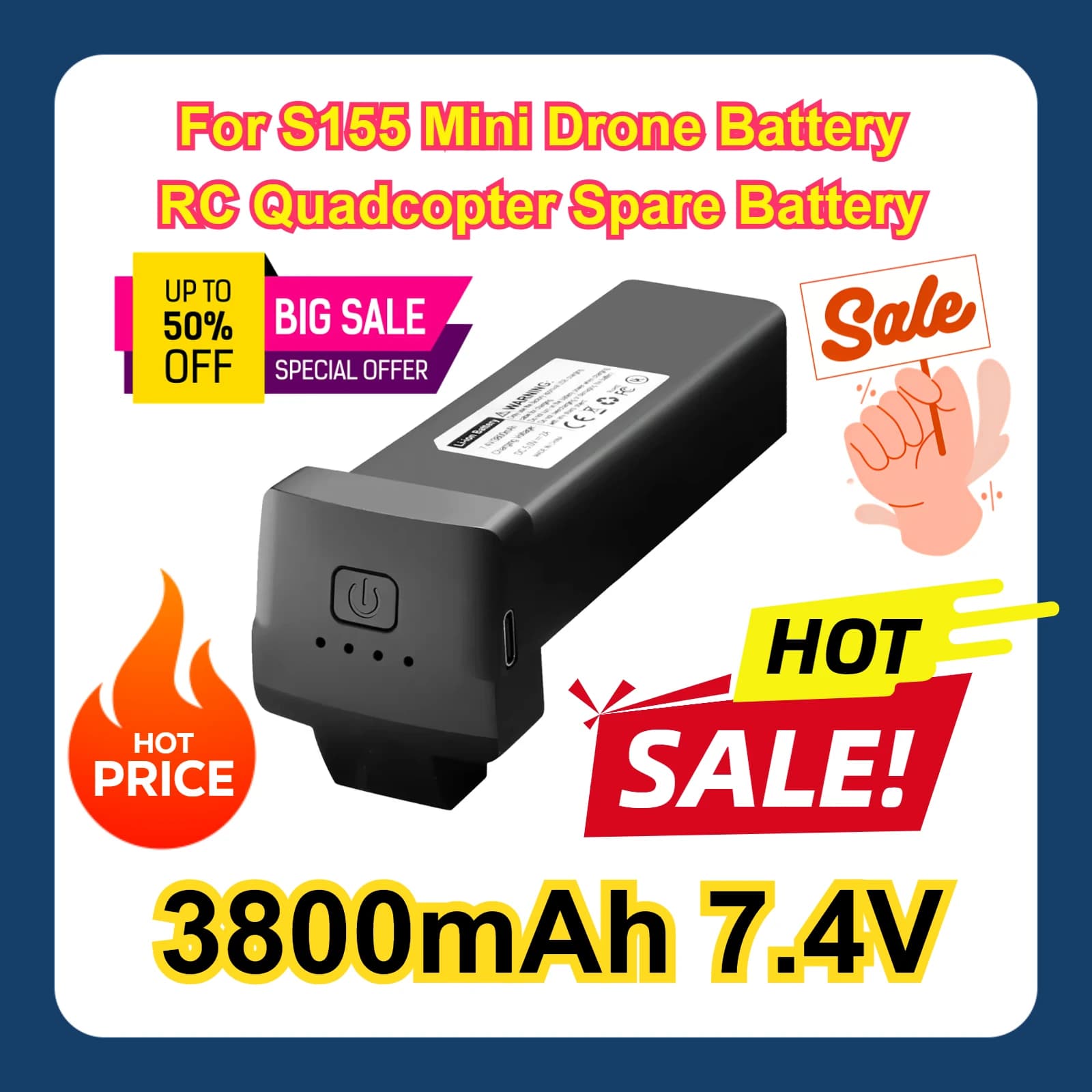 7.4V Per S155 Mini Drone Batteria RC Quadcopter Batteria di Ricambio Accessori Parti 3800mAh