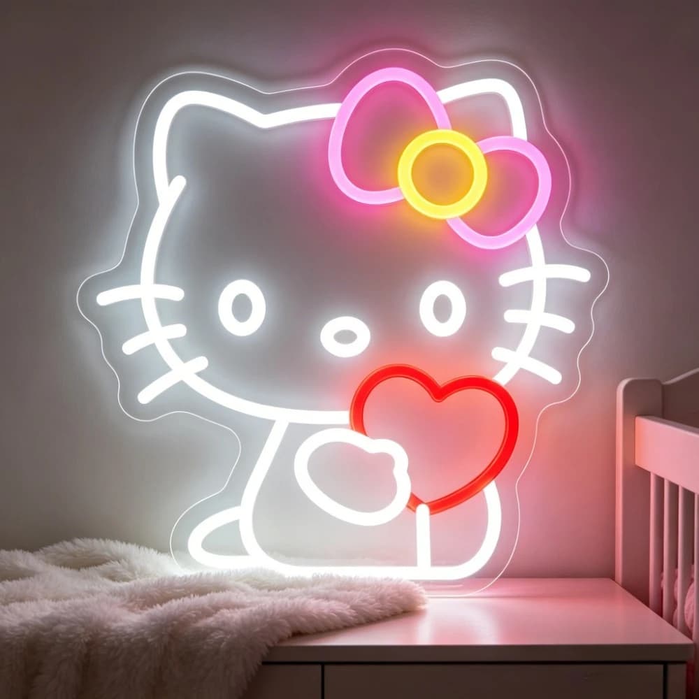 Insegna al Neon Hello Kitty per Decorazione Murale, Luce LED Neon USB Dimmerabile per Camera da Letto, Asilo, Sala Giochi, Decorazioni per Feste, Regali di Compleanno