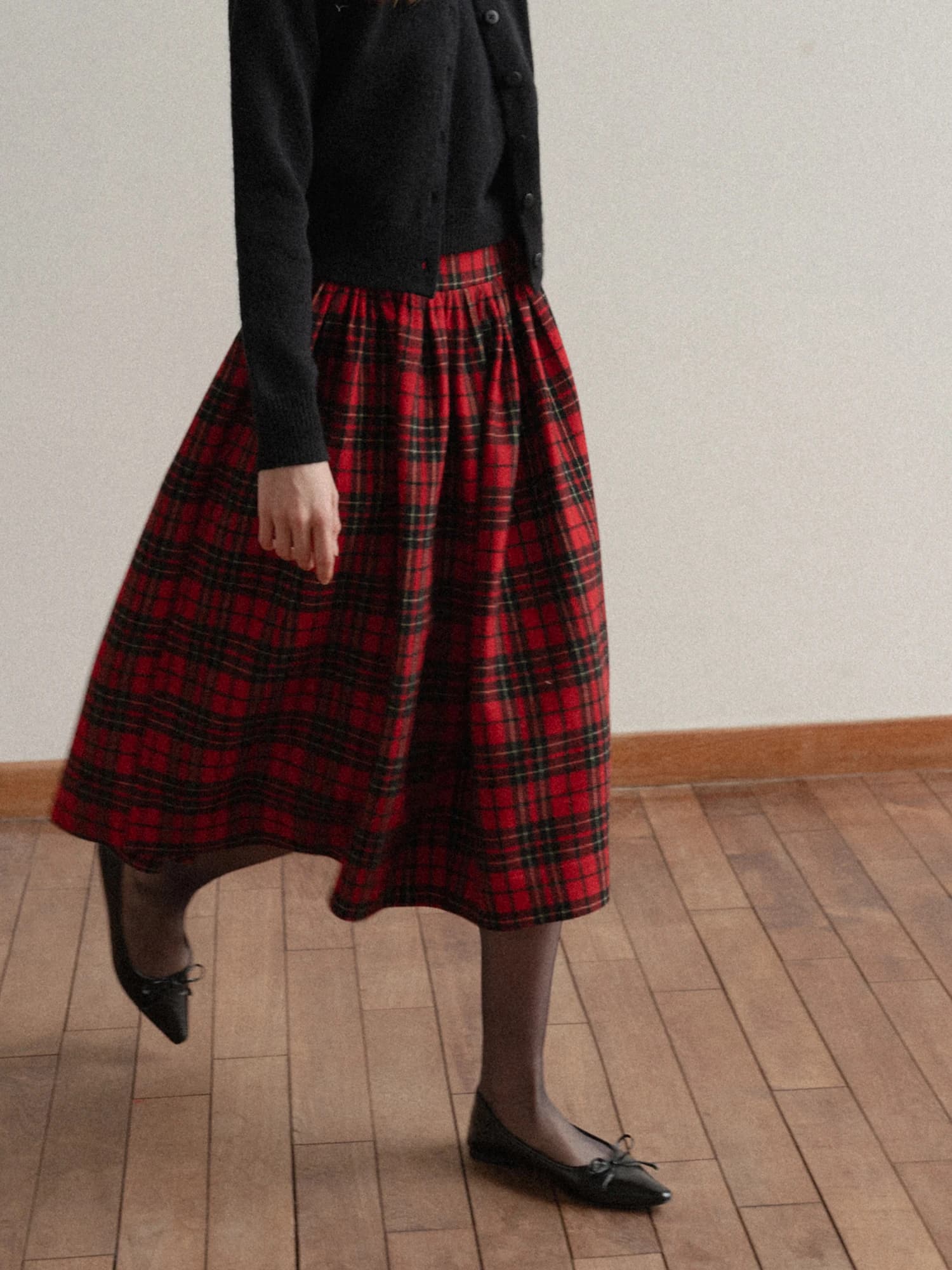 Eggka Retro Classic Plaid Color Block Woolen Skirt High Waist A-Line Midi Skirt for Women Casual Wear Polyester
