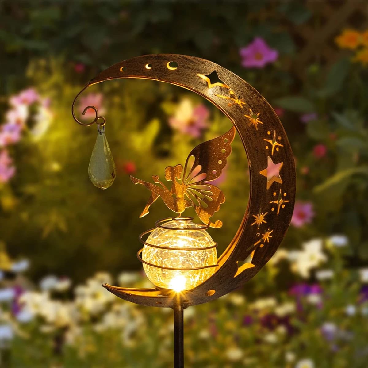 Luci solari da fata lunare Decorazioni da giardino per esterni Globo in vetro crepitato con luci impermeabili per percorsi angeli