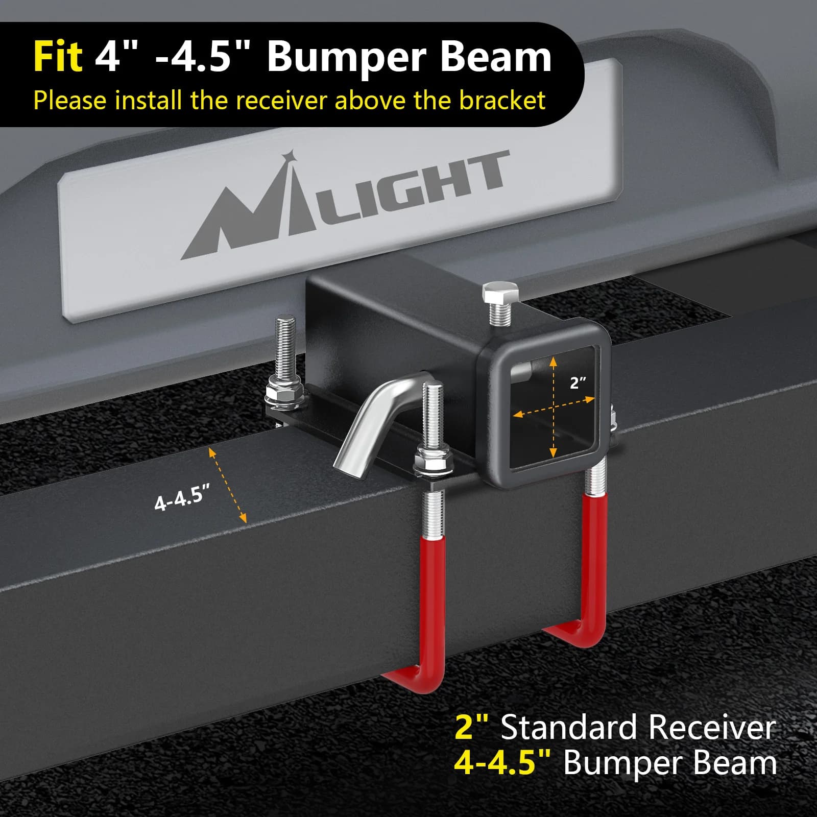 Nilight 2 Inch RV Bumper Hitch Receiver with Hitch Pin Fits 4-4.5" Beam, 200Lbs Tongue Weight Capacity Adapter, Travel Trailer Rear Bumper, Fit for Camper Bike Racks Cargo Carrier Car