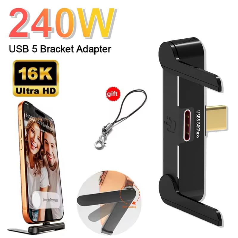 Adattatore per telefono USB-C multifunzione con ricarica rapida 240W, convertitore dati audio e video 16K 80Gbps per iPhone 16 17 Samsung