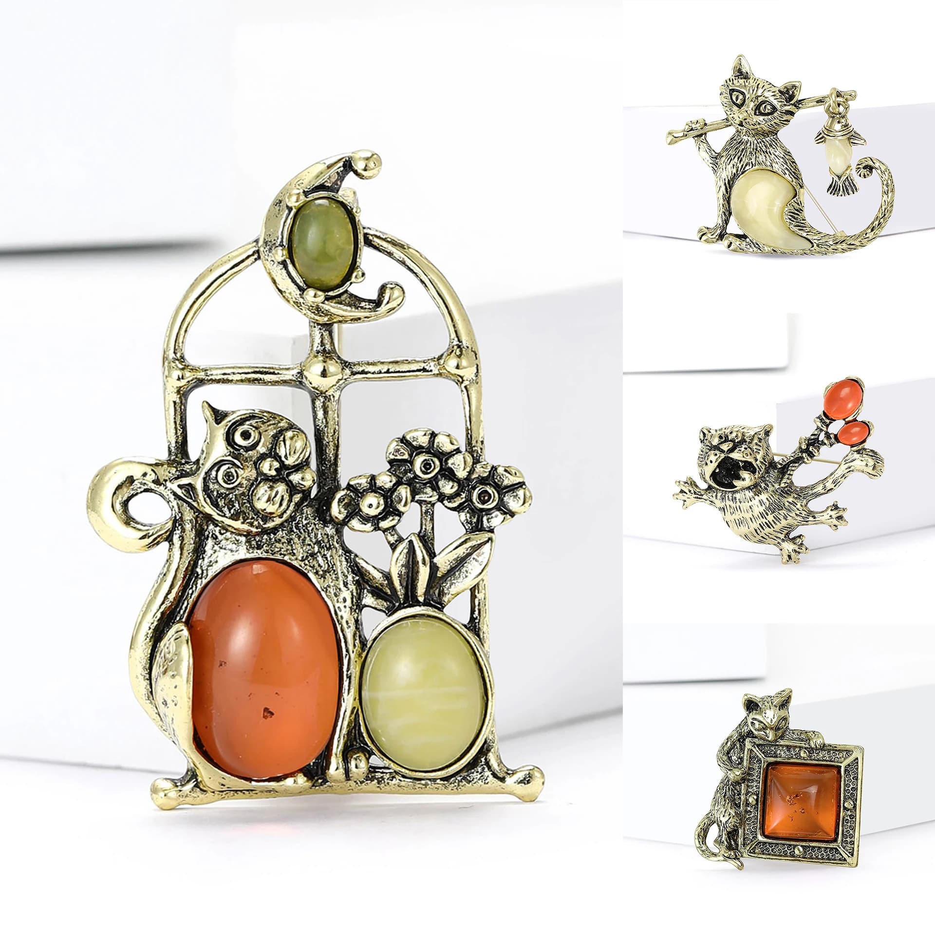 Spille classiche in pietra occhio di gatto per donne Spille per gattino Zaino Decorazione Accessori per vestiti