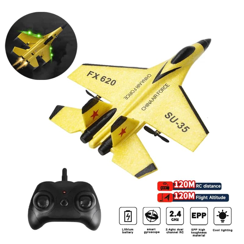 Aereo RC in Schiuma SU35, Aeromodello Radiocomandato 2.4G, Aliante Telecomandato, Aereo da Combattimento in Schiuma, Giocattolo per Bambini