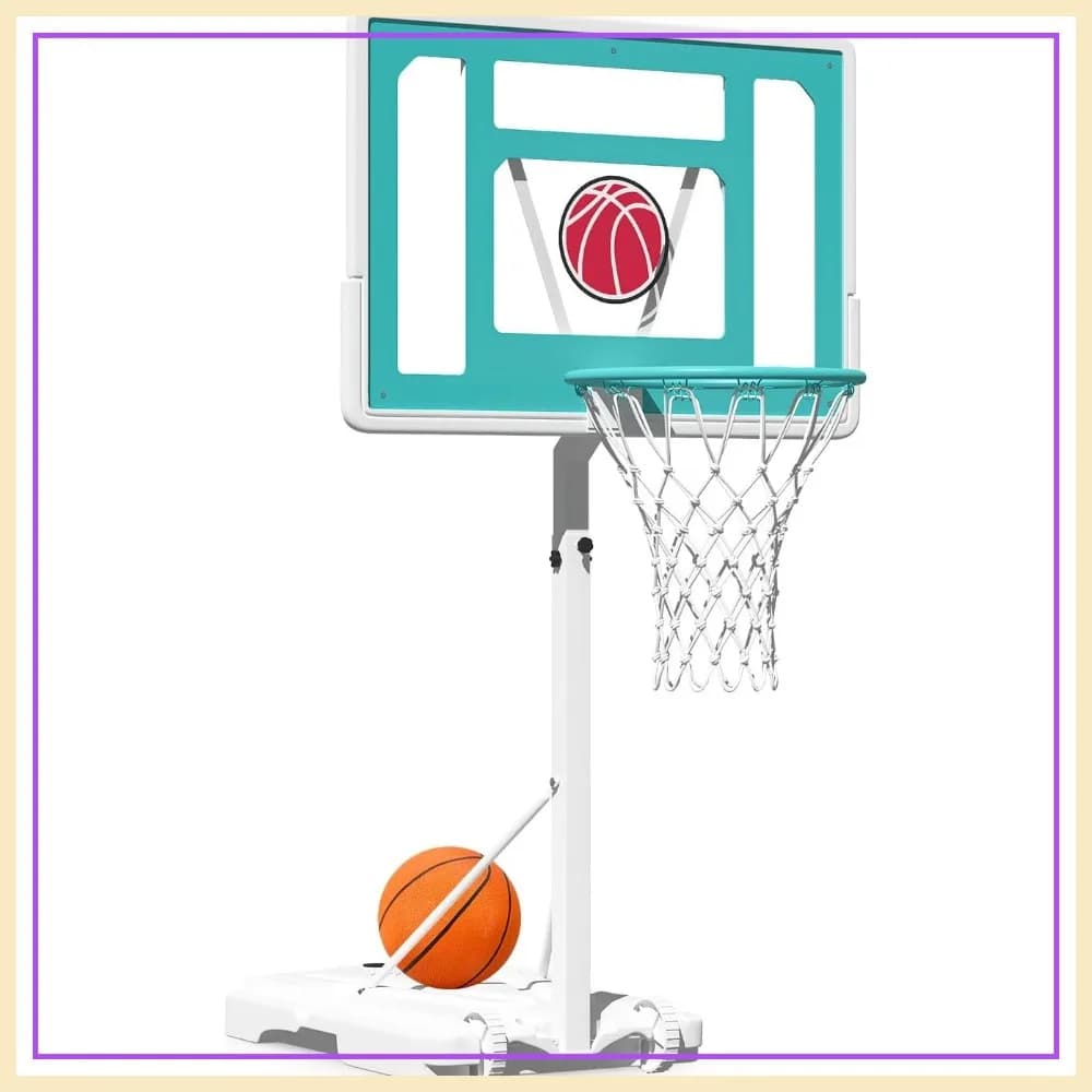 Canestro da basket per piscina 32x23 pollici, regolabile da 3,1 a 4,1 piedi, include pompa e palla, bianco
