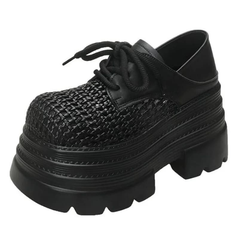 Nuovo 2025 Scarpe da ginnastica in pelle cava da donna Piattaforma alta Scarpe casual stringate Suola spessa 10CM Tacchi Scarpe da passeggio Zapatos Mujer