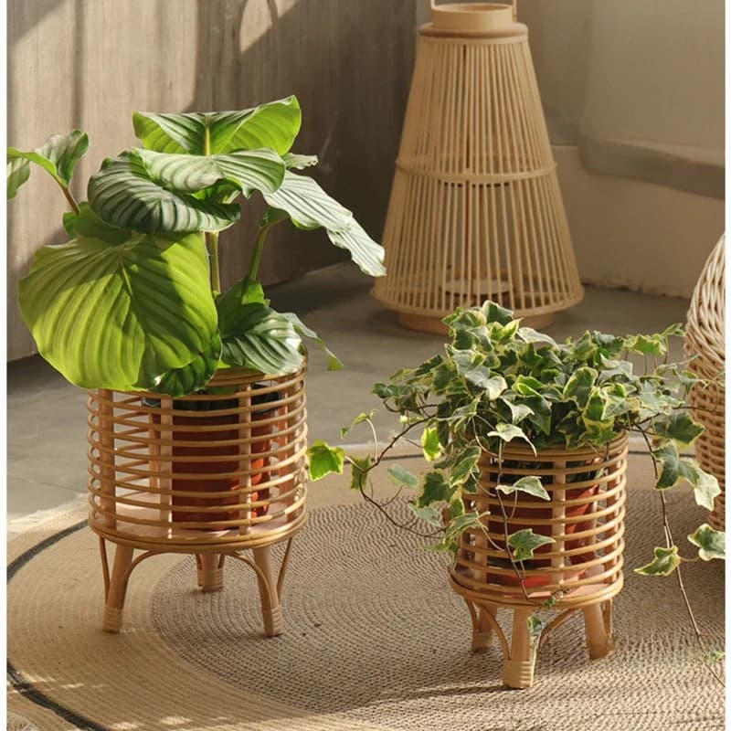 Supporto antivento nordico per piante da pavimento per interni, imitazione rattan, design per tessitura, portavasi pratici e versatili