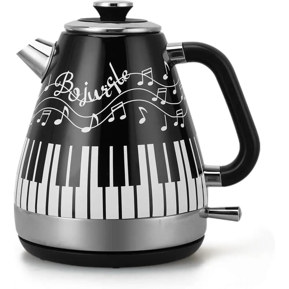 Bollitore Elettrico in Acciaio Inox da 1,7L con Tema Pianoforte e Musica, 1200W, Ebollizione Rapida, Spegnimento Automatico, Ideale per Musicisti e Arredamento Cucina