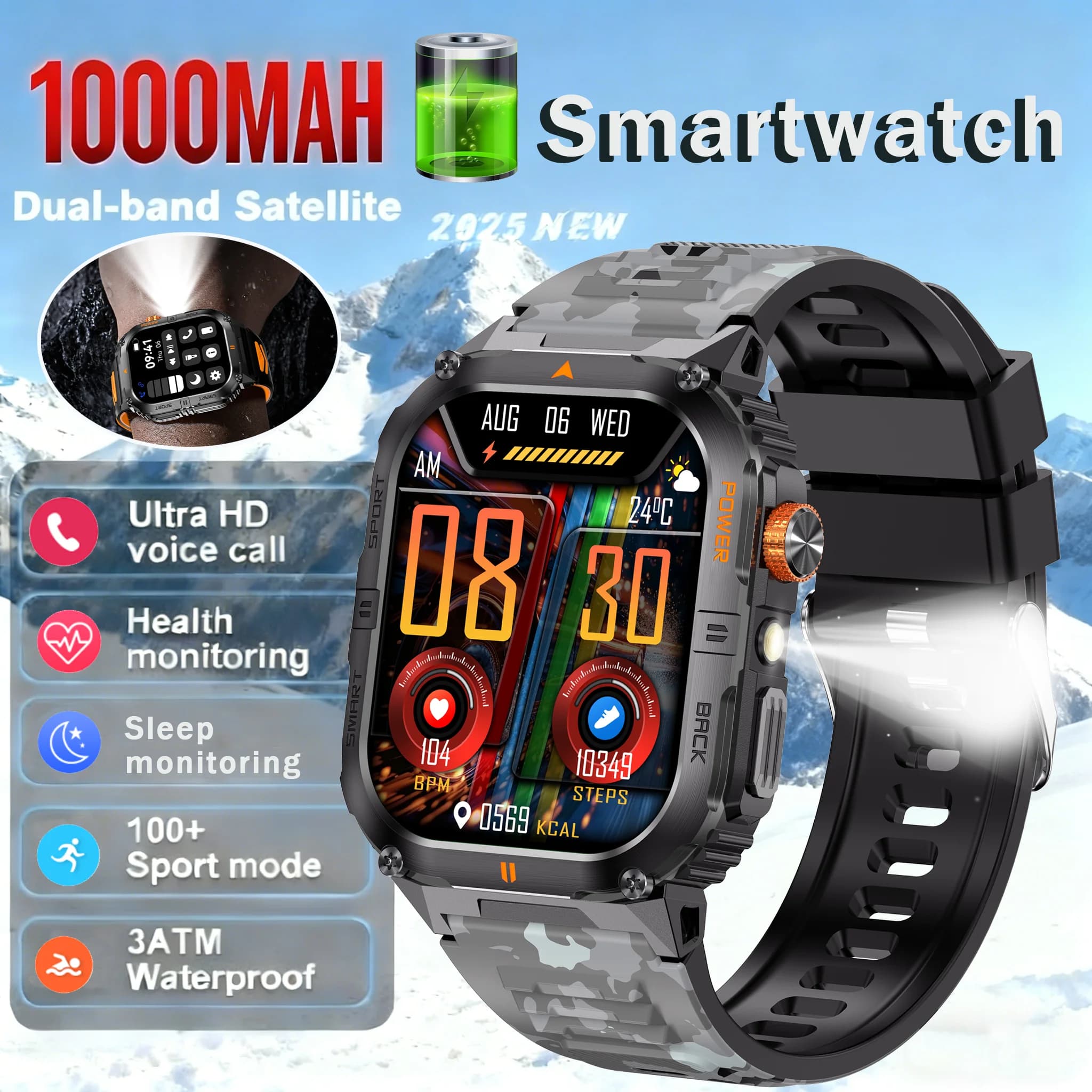 2025 Nuovo Orologio Intelligente Militare Da Uomo All'aperto 2.00 "Al Voce Chiamata Bluetooth Smartwatch Regalo A Sorpresa All'aperto Per Android e IOS Maschio