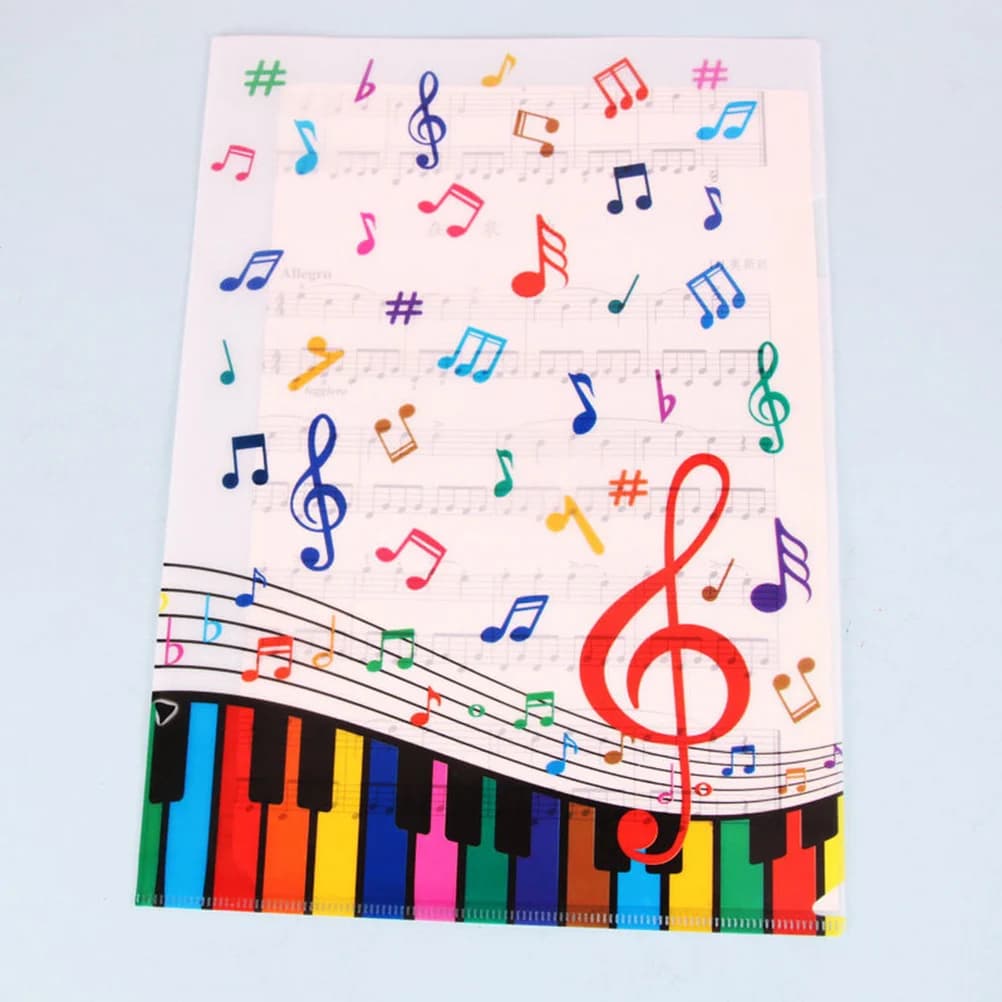 12 Pezzi Cartelle Portadocumenti A4 Tipo L in PVC, Cartelle a Doppia Pagina con Design a Note Musicali, Protezione Fogli per Documenti, Fogli di Prova, Organizzazione