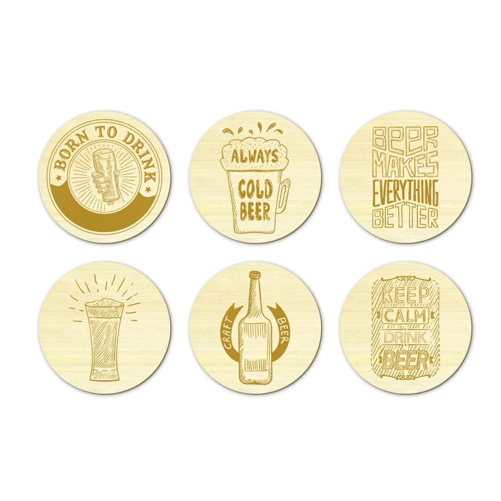 Set di 6 sottobicchieri in legno con incisione laser I Love Beer per bar, bancone da pub, citazioni divertenti di birra artigianali, sottobicchieri per bevande rustiche, tazza
