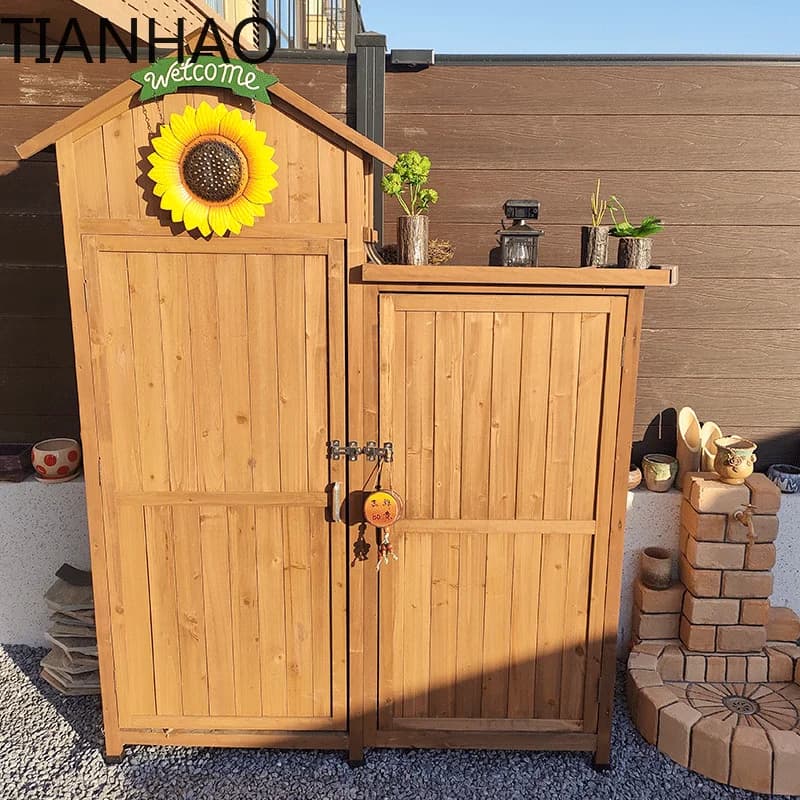 Outdoor lockers Solid wood anti-corrosion sunscreen waterproof storage cabinets Garden courtyard Tool room Sundries cabinet Stor