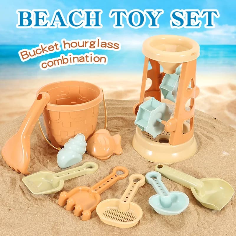 Set di giocattoli da spiaggia per bambini, kit per costruire castelli di sabbia, grande pala per sabbia, regalo per feste all'aperto, giocattoli in paglia di grano