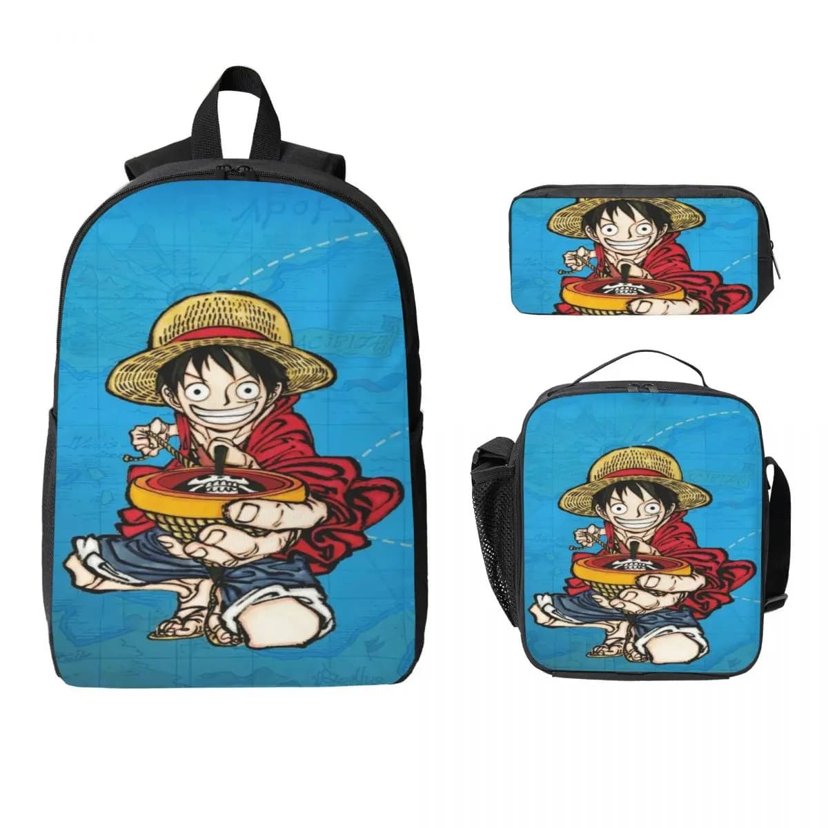 3Pcs Luffys O-one-pieces Backpack Set for Kids Pencil Boxes Bookbag Sets with Lunch Box For Primary School Students Daypack