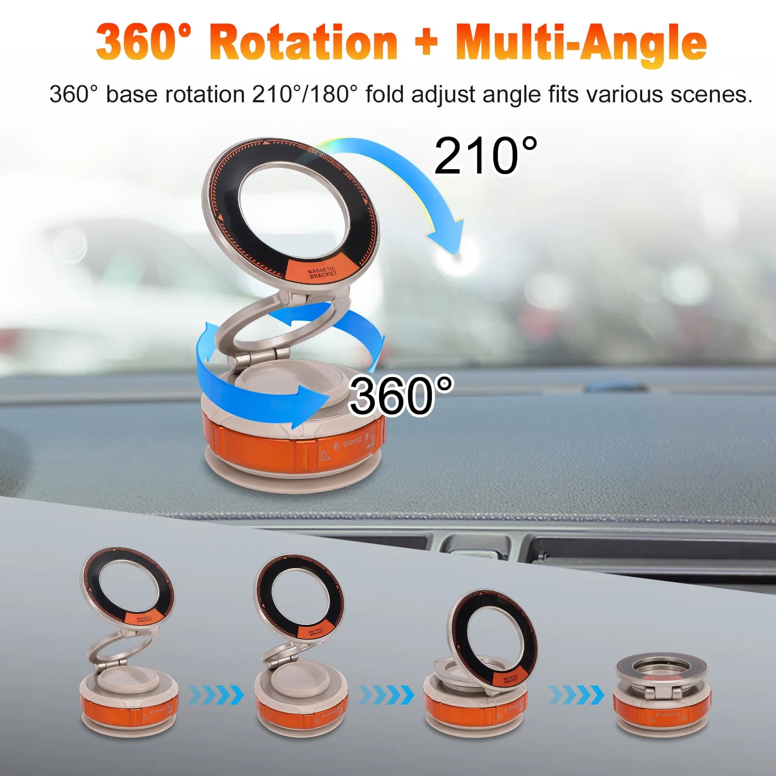 Vacuum Magnetized Phone Holder M7+ with Suction Cup Base 360 Rotation Multi Angle Adjustable Phone Stand for All Phones