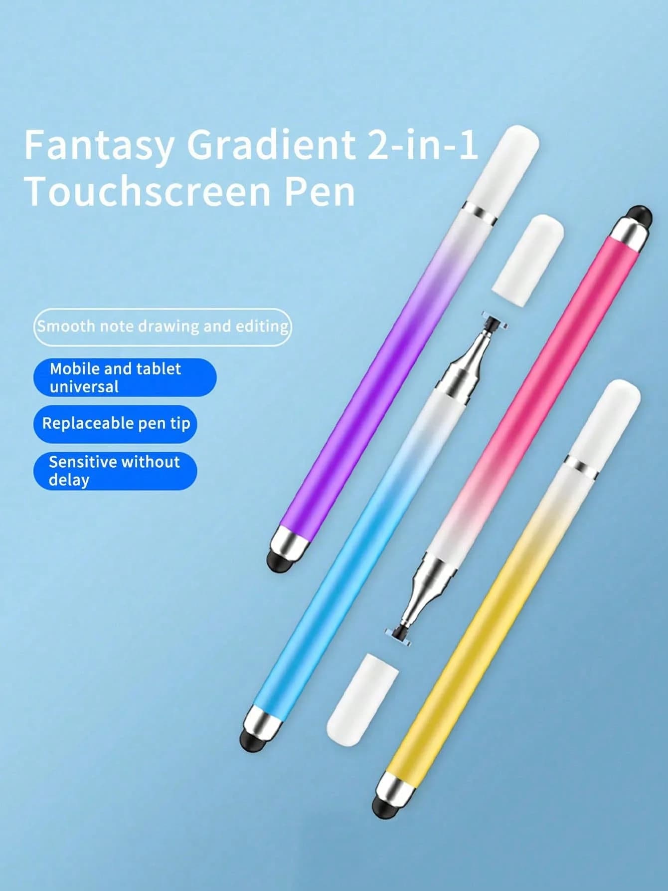 Penne touch a doppia punta con gradiente Macaron 1/2/3, penne per scrittura a mano per tablet e cellulari, adatte per la modifica di video, penne capacitive per disegno.