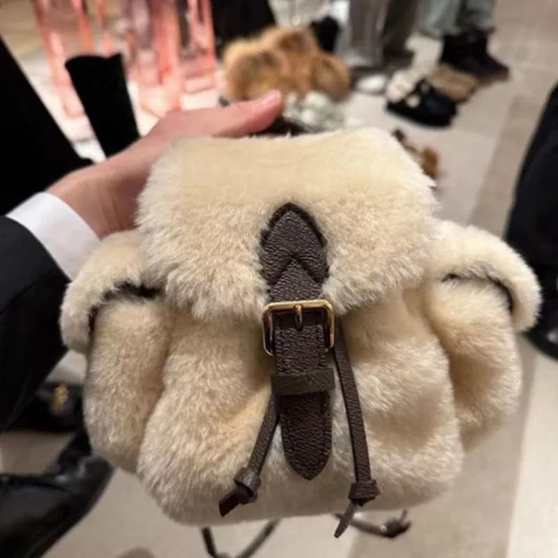 JIAERDI Retro Plush Backpack Women Japanese Style Leather Buttons Compact Cute Knapsack Ladies Fashion Commute Mochilas Mujer