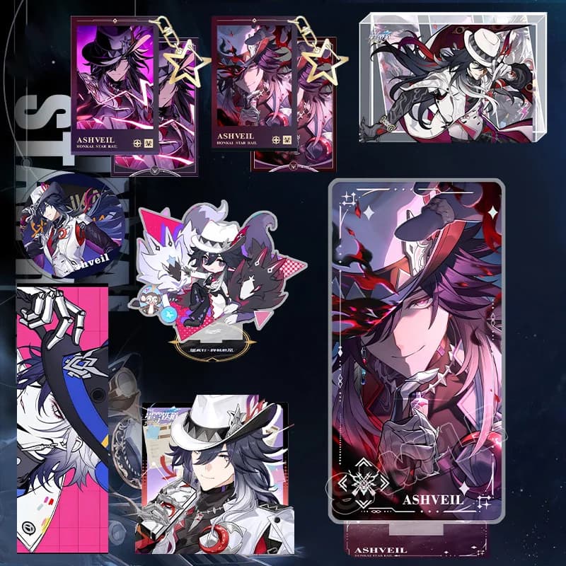 Honkai: Star Rail‌ Game Decoration Card Brick Ashveil Acrylic Ticket Stub and Stand Transparent Card Brooch Keychain Pendant